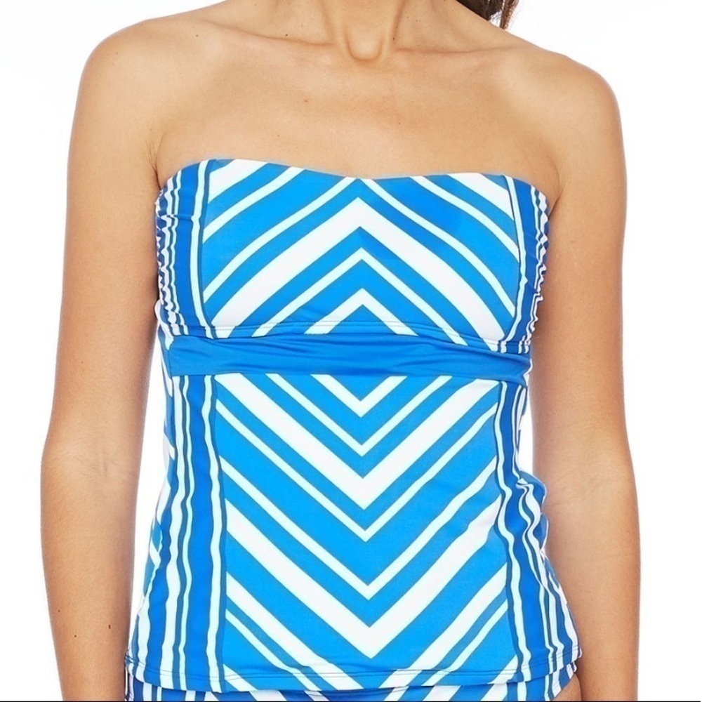 La Blanca China Blue Archistripe Strapless Tankini Top Size 10